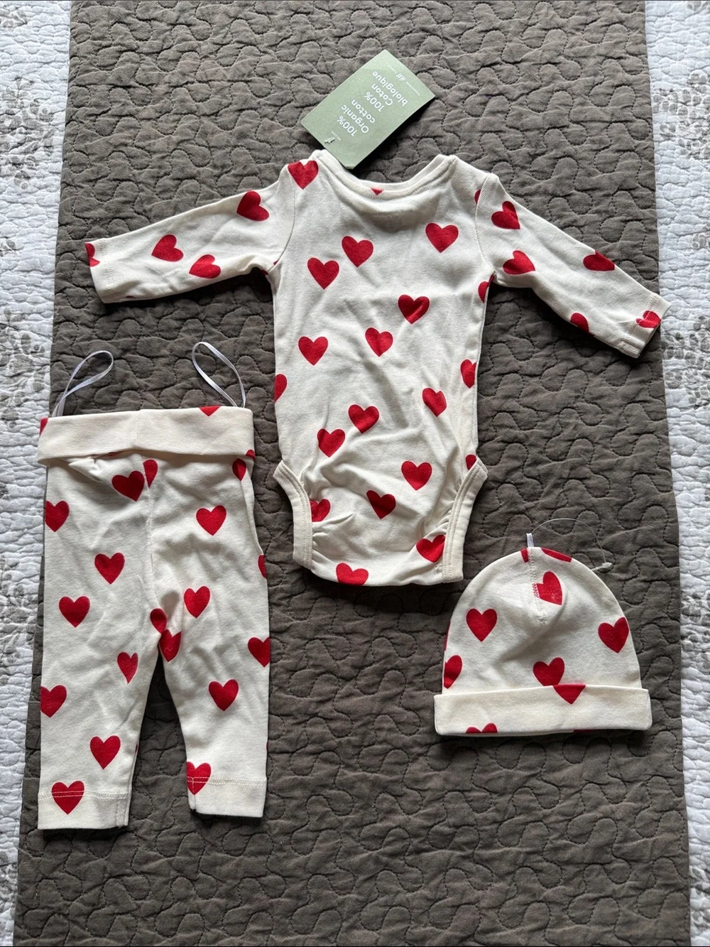 H&M Cream and Red Heart Baby Matching Set